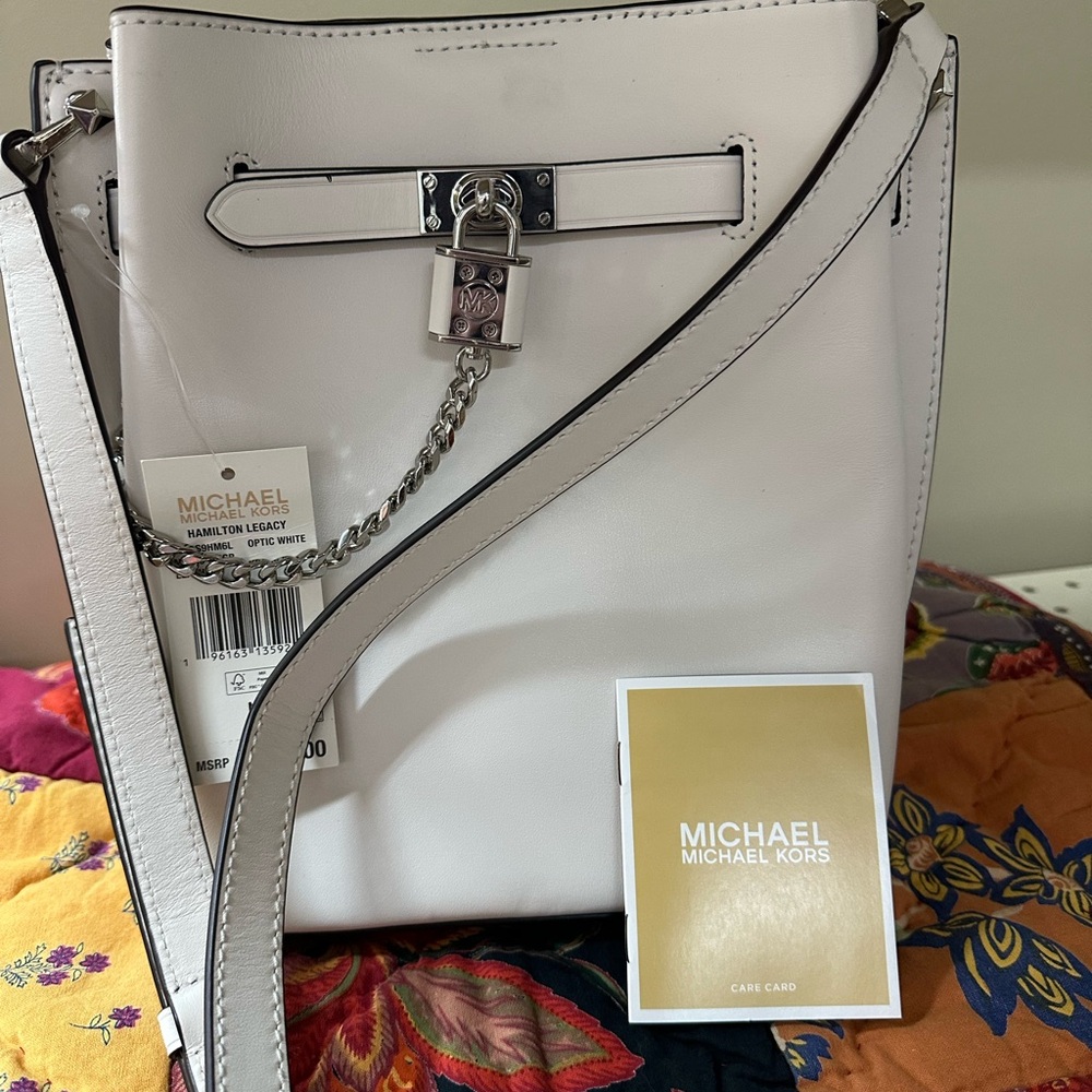 Michael Kors Hamilton White Leather Women's Bag - Picture 2 of 5